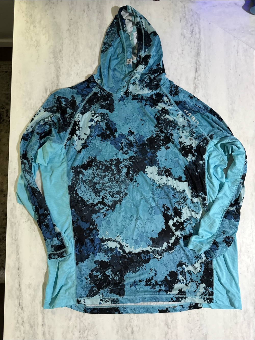 SOLD HABIT Hooded Performance UPF Outdoor Beach Long Sleeve Pullover - Blue Camo